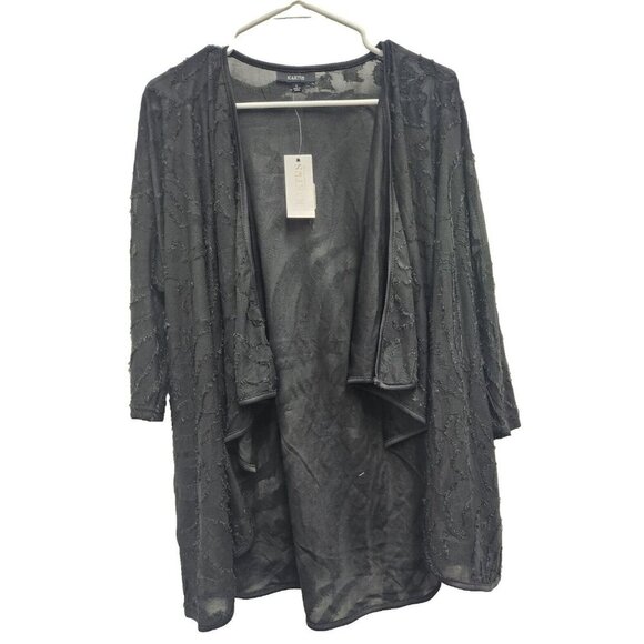 Kaktus Sweaters - Kaktus Womens Textured Waterfall Cardigan Small Black Open Front Lightweight